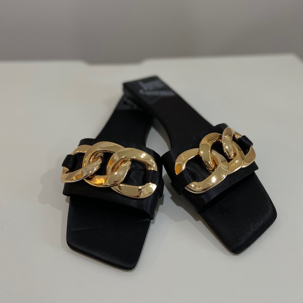Jeffrey Campbell - Park Chain Slide Sandal in Black Satin
